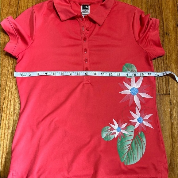 The North Face Vapor Wick Orange/Coral With Printed Flowers Polo- M - Picture 2 of 8